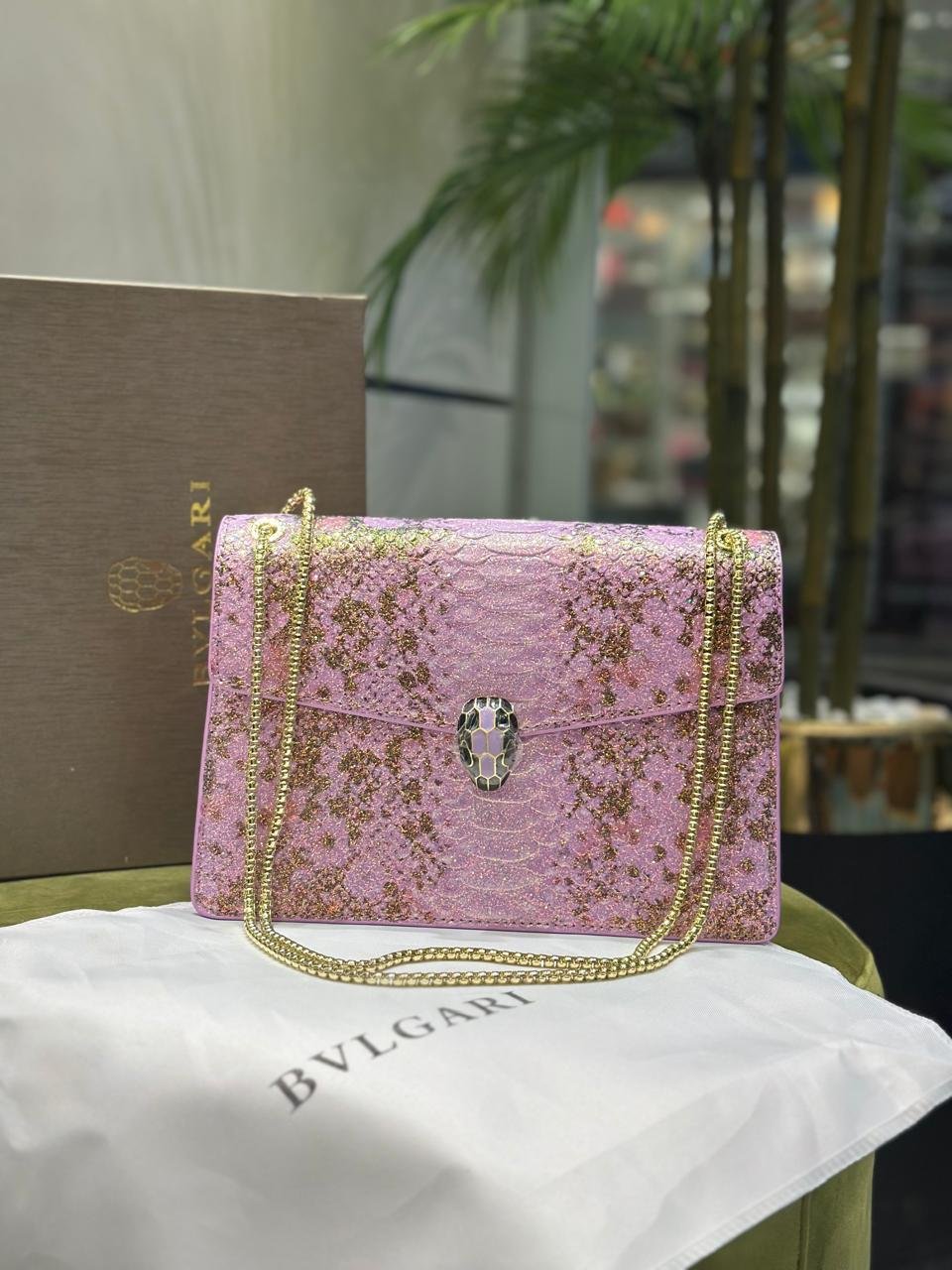 Bvlgari Serpenti Forever Metallic Python Leather Bag