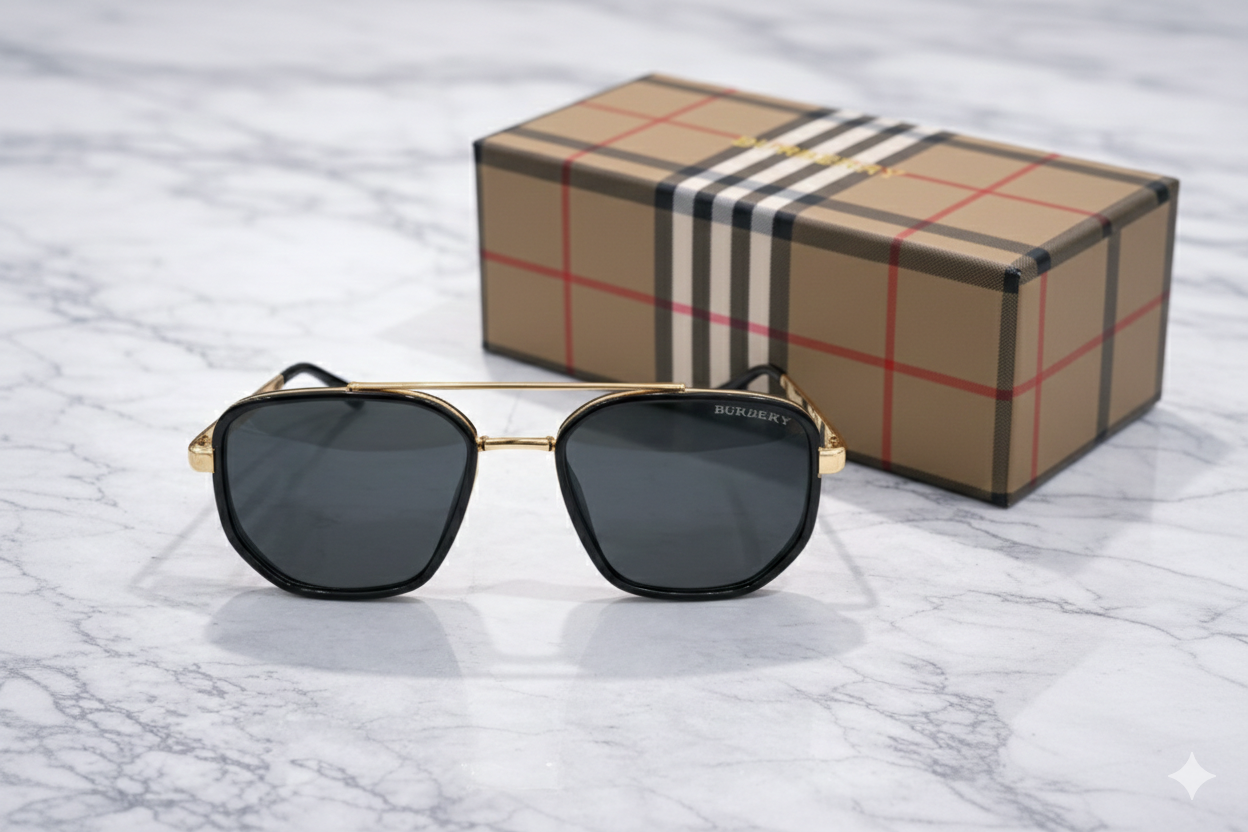 Burberry Rectangular Metal Sunglasses – Gold Frame