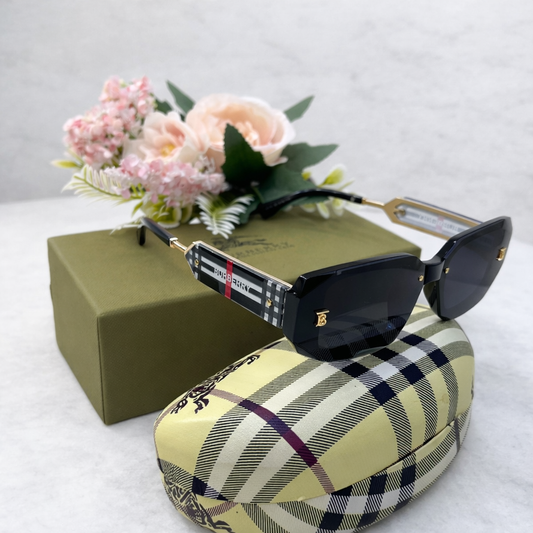 Burberry Check Temple Square Frame Sunglasses