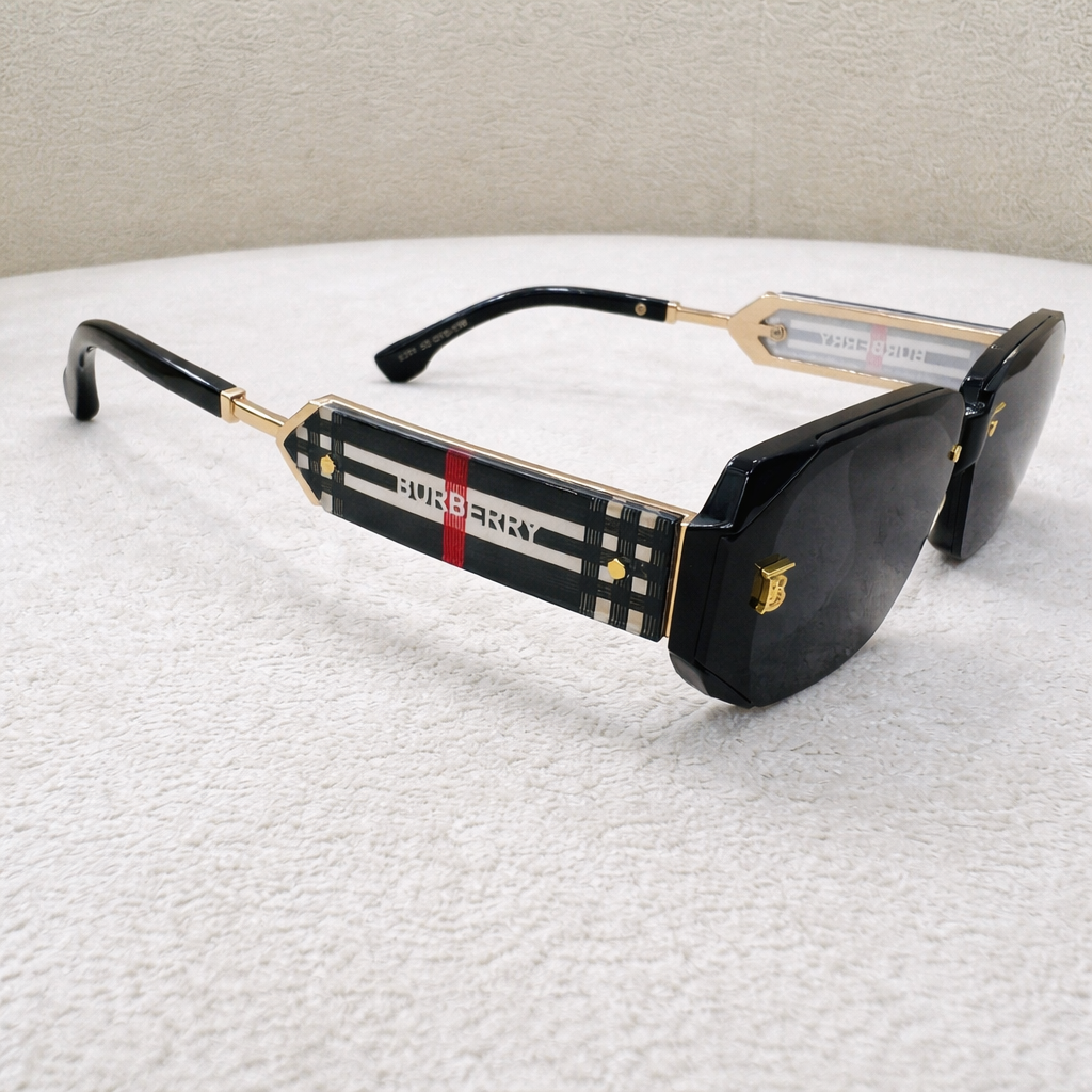 Burberry Check Temple Square Frame Sunglasses