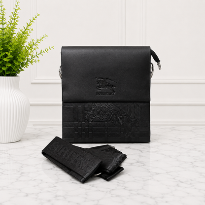 Burberry Embossed Check Leather Messenger Bag