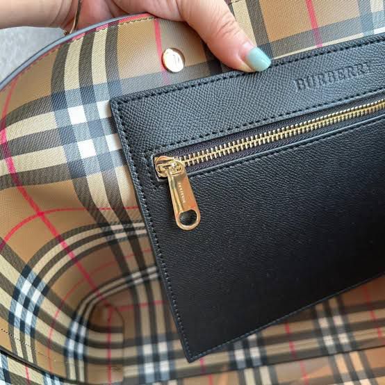 Burberry Embossed Logo Crest Leather Tote Bag