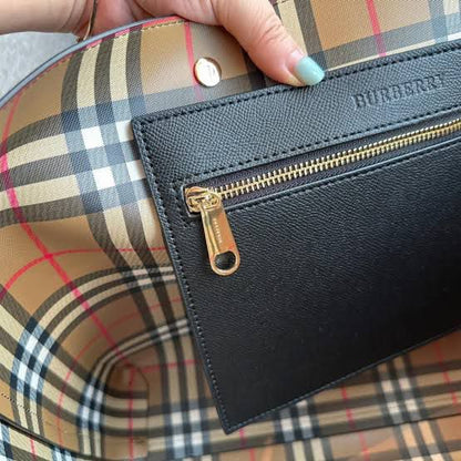 Burberry Embossed Logo Crest Leather Tote Bag
