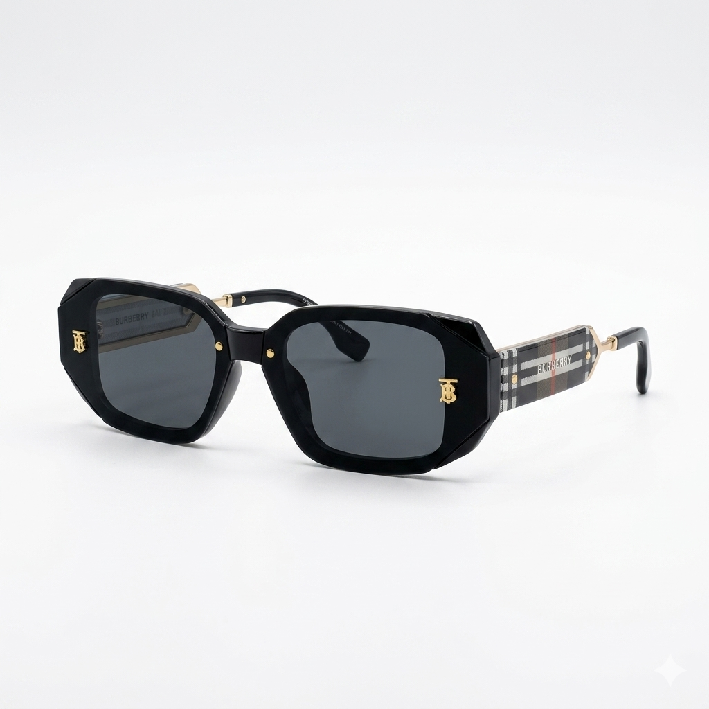 Burberry Check Temple Square Frame Sunglasses