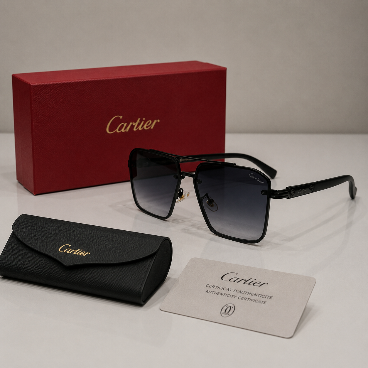 Cartier Santos de Cartier Square Sunglasses - Black