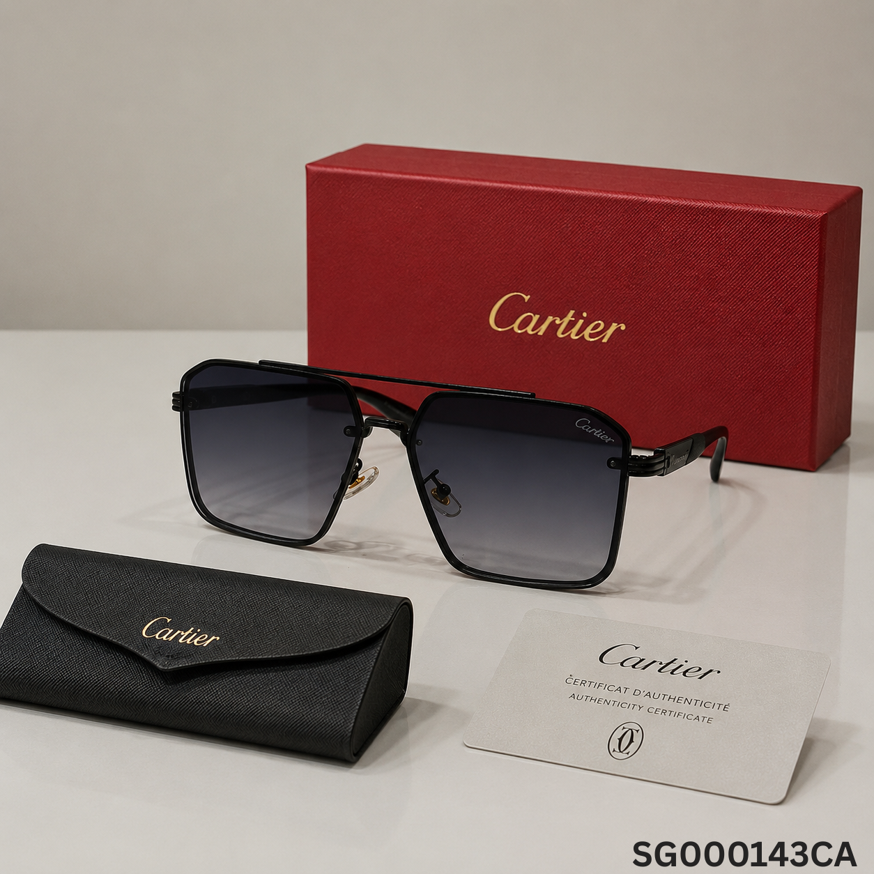 Cartier Santos de Cartier Square Sunglasses - Black