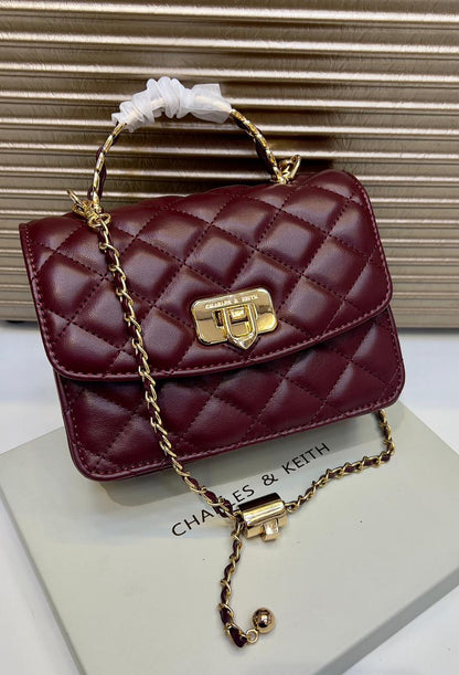 Charles and Keith Quilted Top Handle Chain Bag