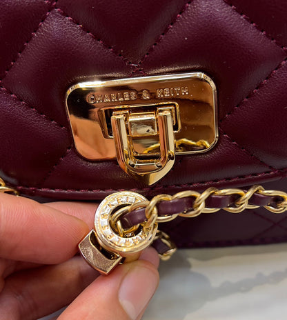 Charles and Keith Quilted Top Handle Chain Bag