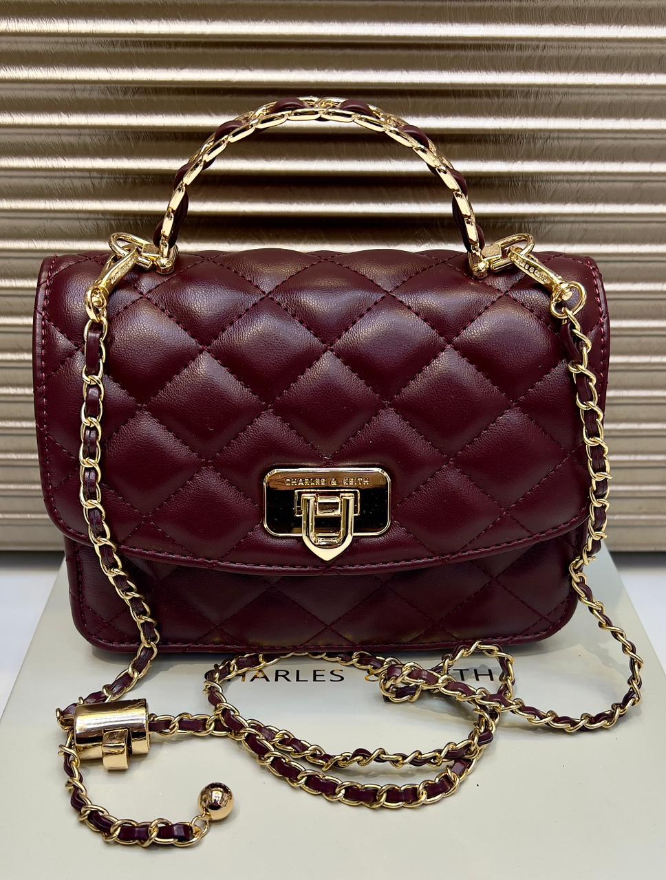Charles and Keith Quilted Top Handle Chain Bag