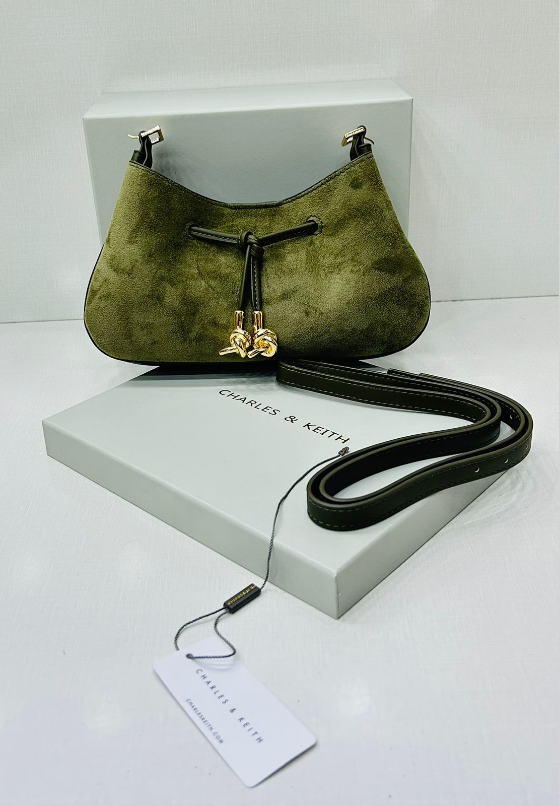 Charles & Keith Suede Drawstring Shoulder Bag