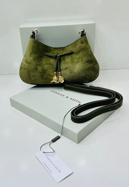 Charles & Keith Suede Drawstring Shoulder Bag