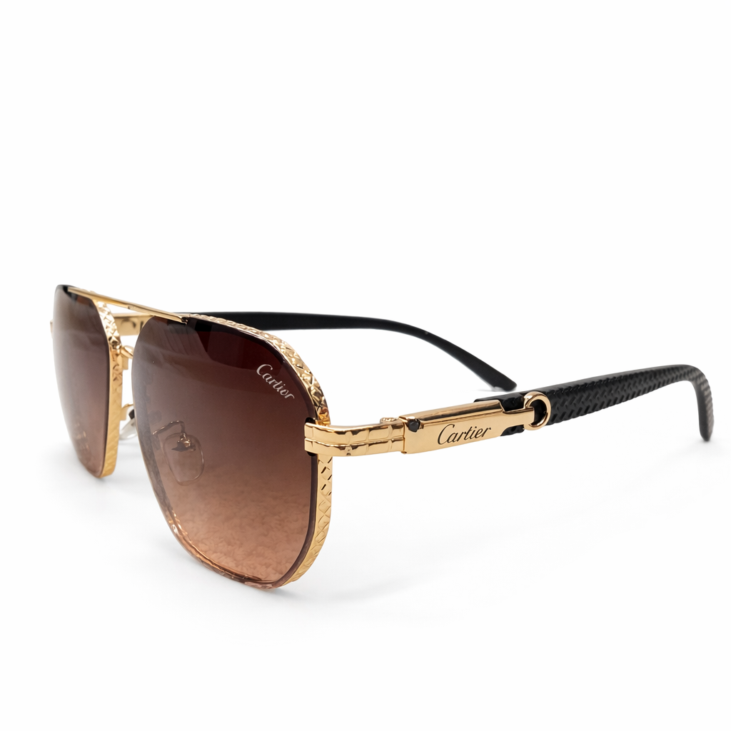 Cartier Aviator Style Sunglasses – Gold & Brown