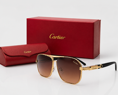 Cartier Aviator Style Sunglasses – Gold & Brown