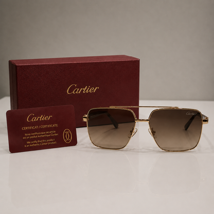 Cartier Santos De Cartier Square Sunglasses - Gold/Brown