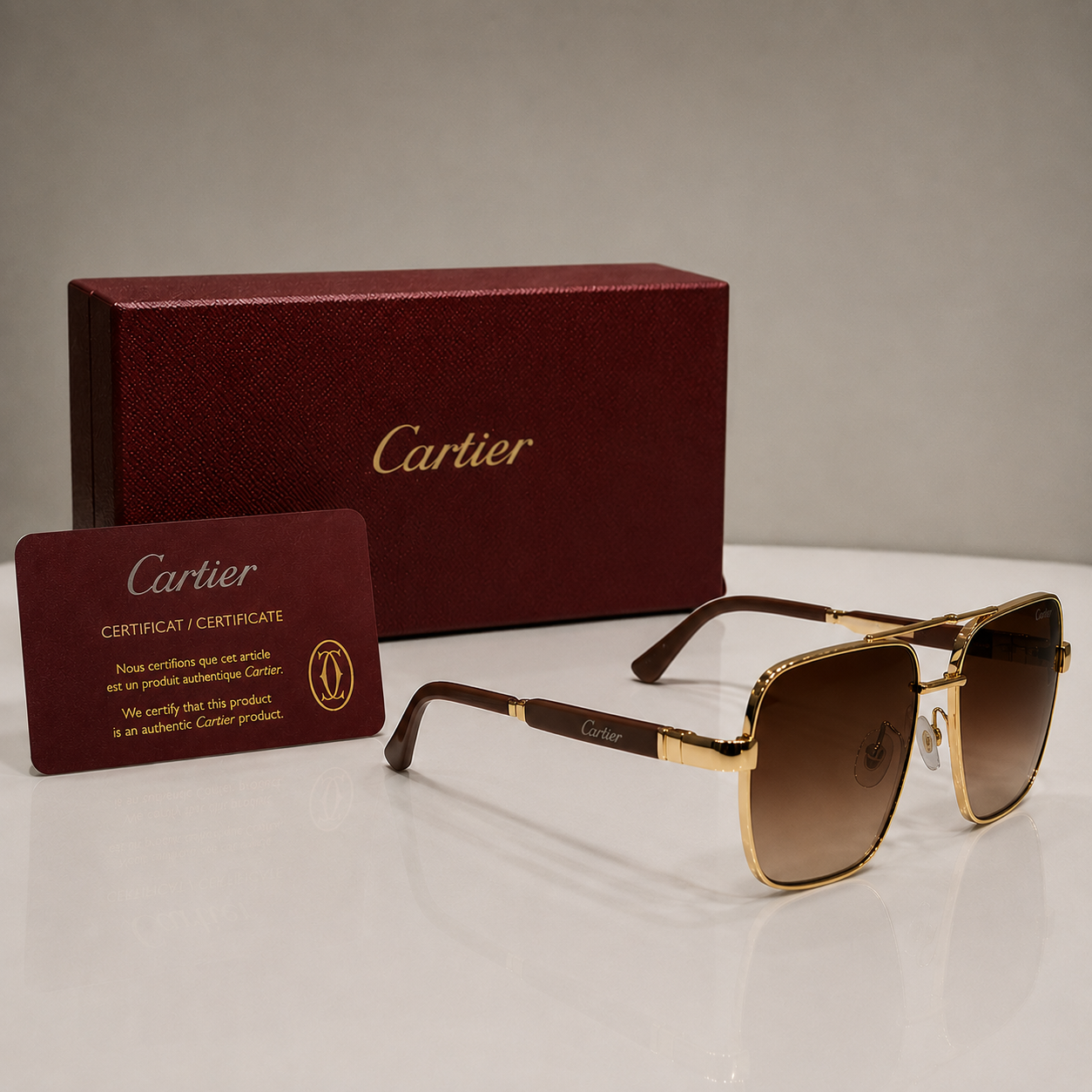 Cartier Santos De Cartier Square Sunglasses - Gold/Brown