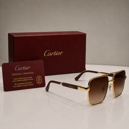 Cartier Santos De Cartier Square Sunglasses - Gold/Brown
