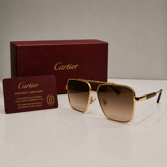 Cartier Santos De Cartier Square Sunglasses - Gold/Brown