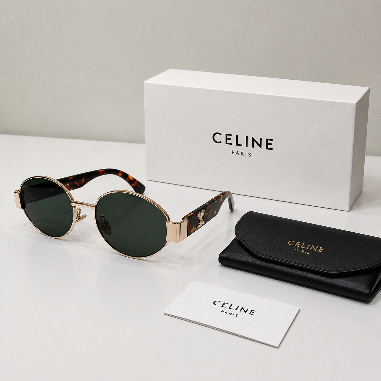 Celine Triomphe Oval Metal Frame Sunglasses
