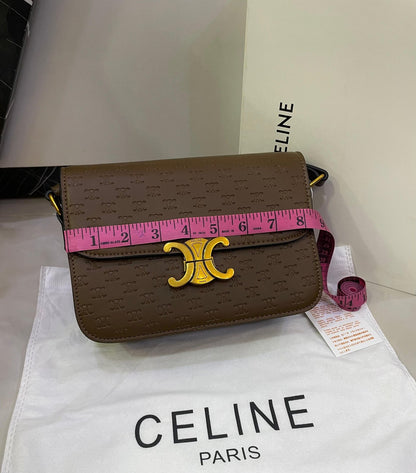 Celine Triomphe Embossed Small Shoulder Bag with Gold Logo