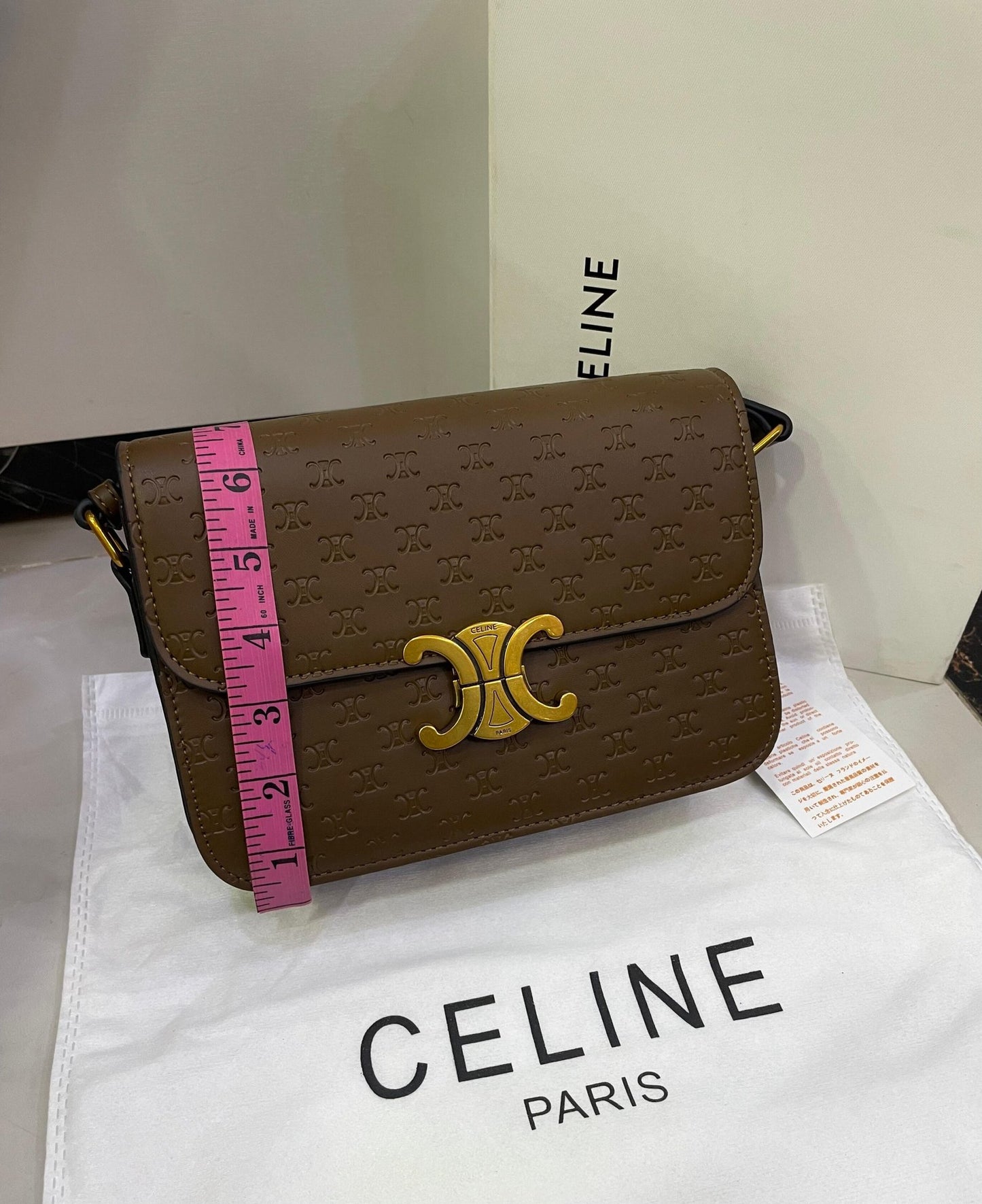 Celine Triomphe Embossed Small Shoulder Bag with Gold Logo