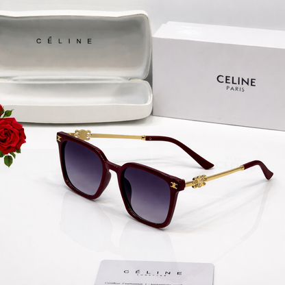 Celine-Inspired Square Burgundy Gold Temple Sunglasses