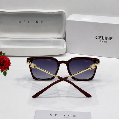 Celine-Inspired Square Burgundy Gold Temple Sunglasses