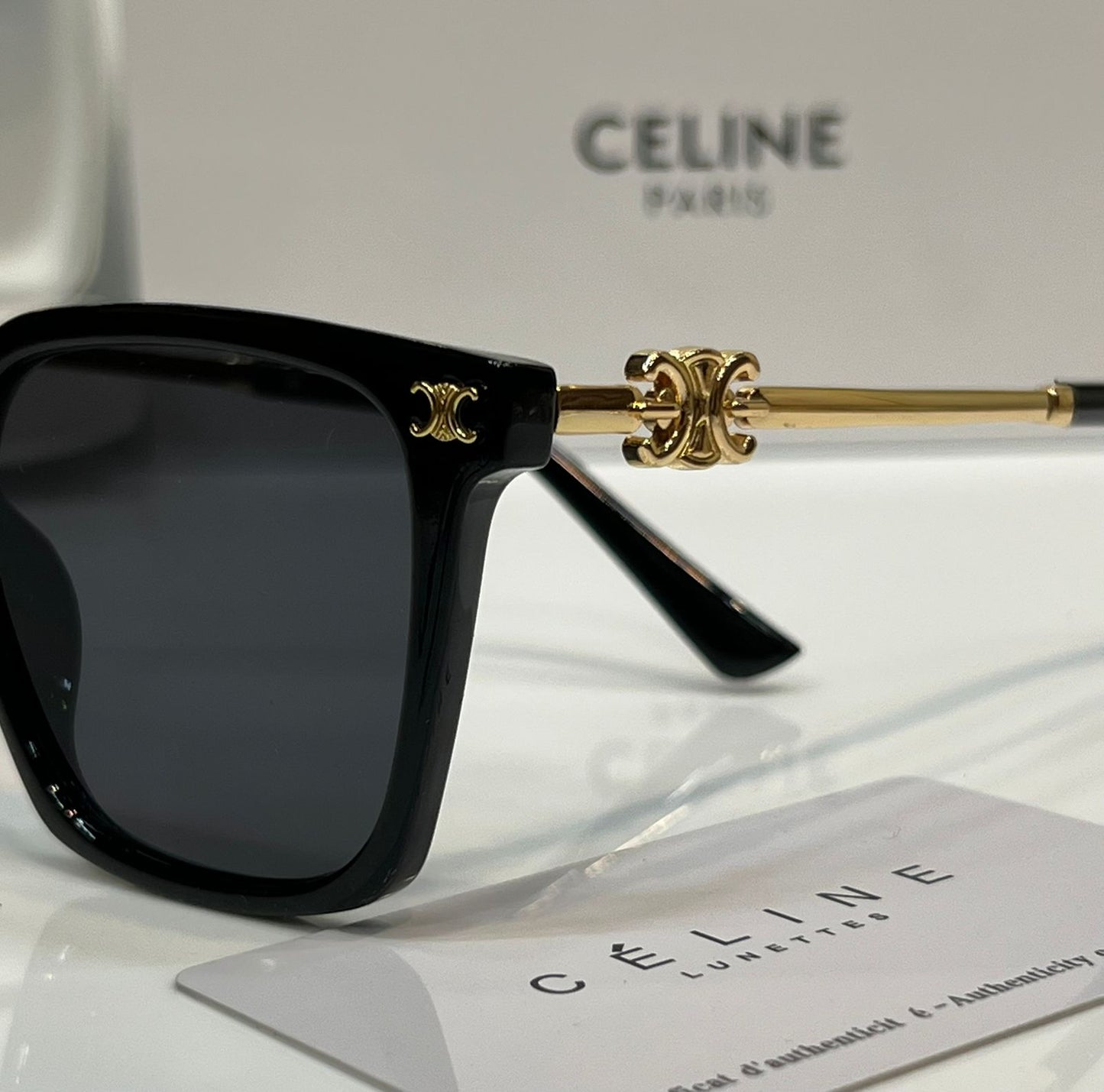Celine-Inspired Square Burgundy Gold Temple Sunglasses