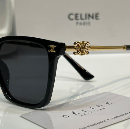 Celine-Inspired Square Burgundy Gold Temple Sunglasses