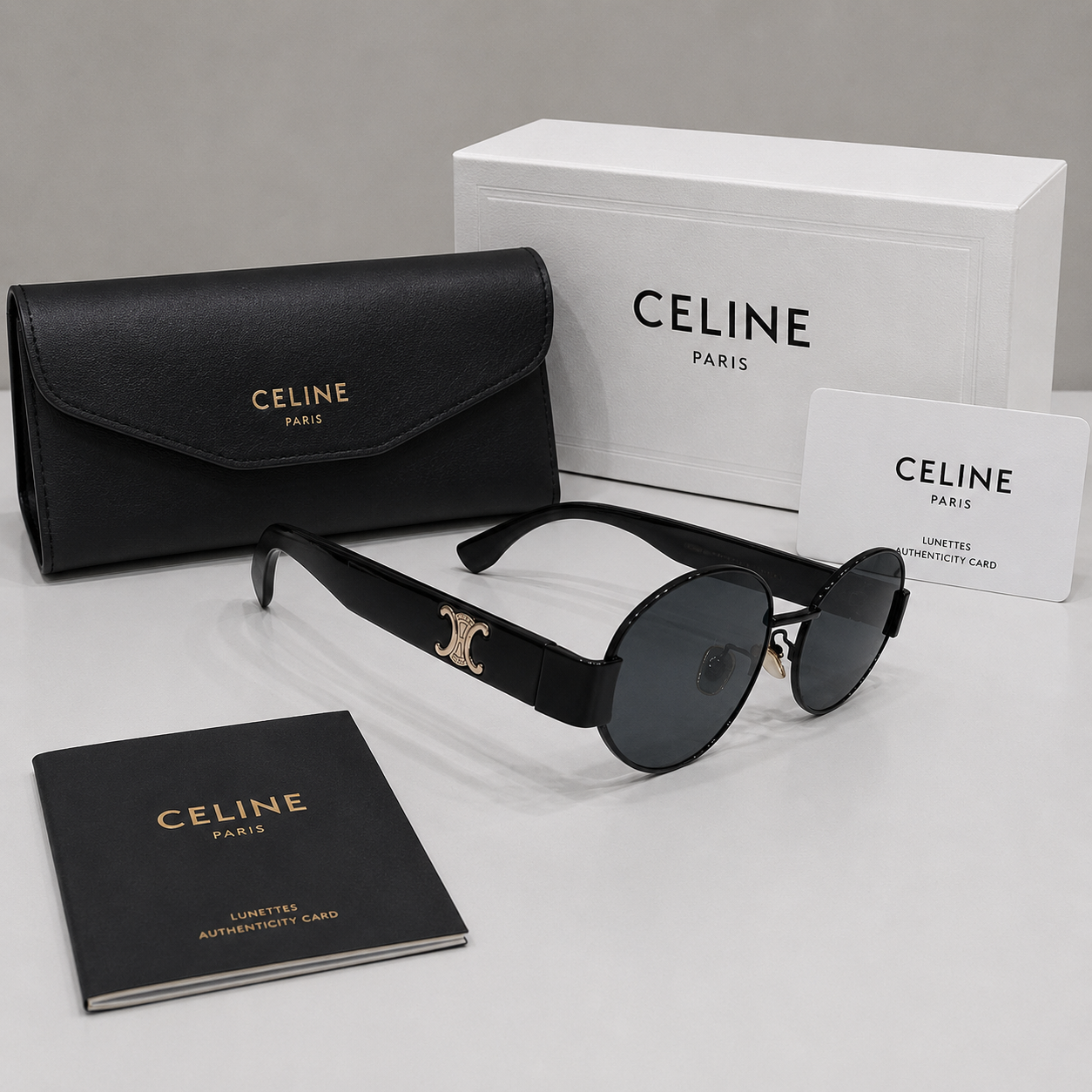 Celine Round Metal Frame Sunglasses - Classic Black