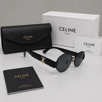 Celine Round Metal Frame Sunglasses - Classic Black