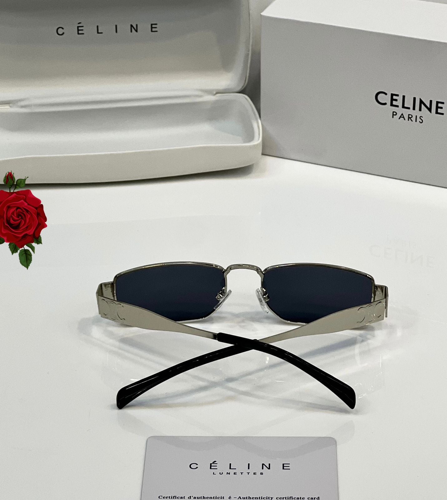 Celine Slim Rectangle Metal Sunglasses