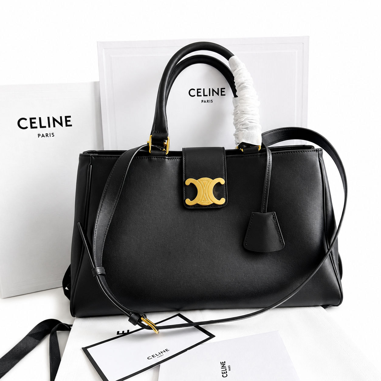 Celine Triomphe Medium Leather Tote Bag