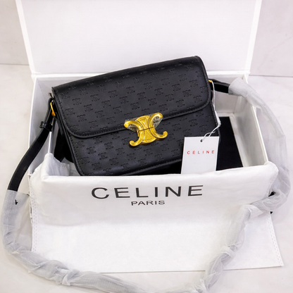 Celine Triomphe Embossed Small Shoulder Bag with Gold Logo