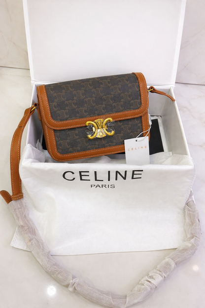 Celine Triomphe Embossed Small Shoulder Bag with Gold Logo