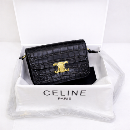 Celine Triomphe Embossed Small Shoulder Bag with Gold Logo