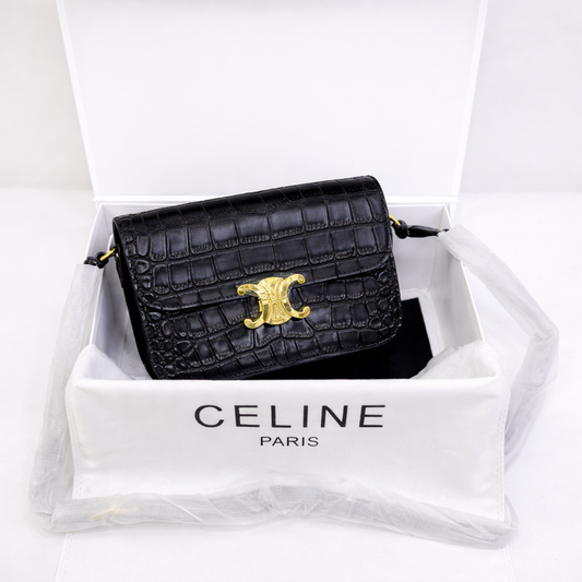 Celine Triomphe Embossed Small Shoulder Bag with Gold Logo