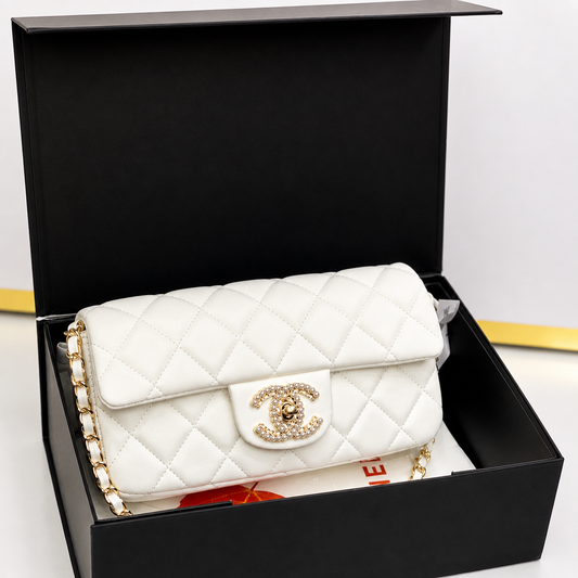 Chanel Classic Flap Mini Bag (Quilted Leather with Pearl CC Lock)