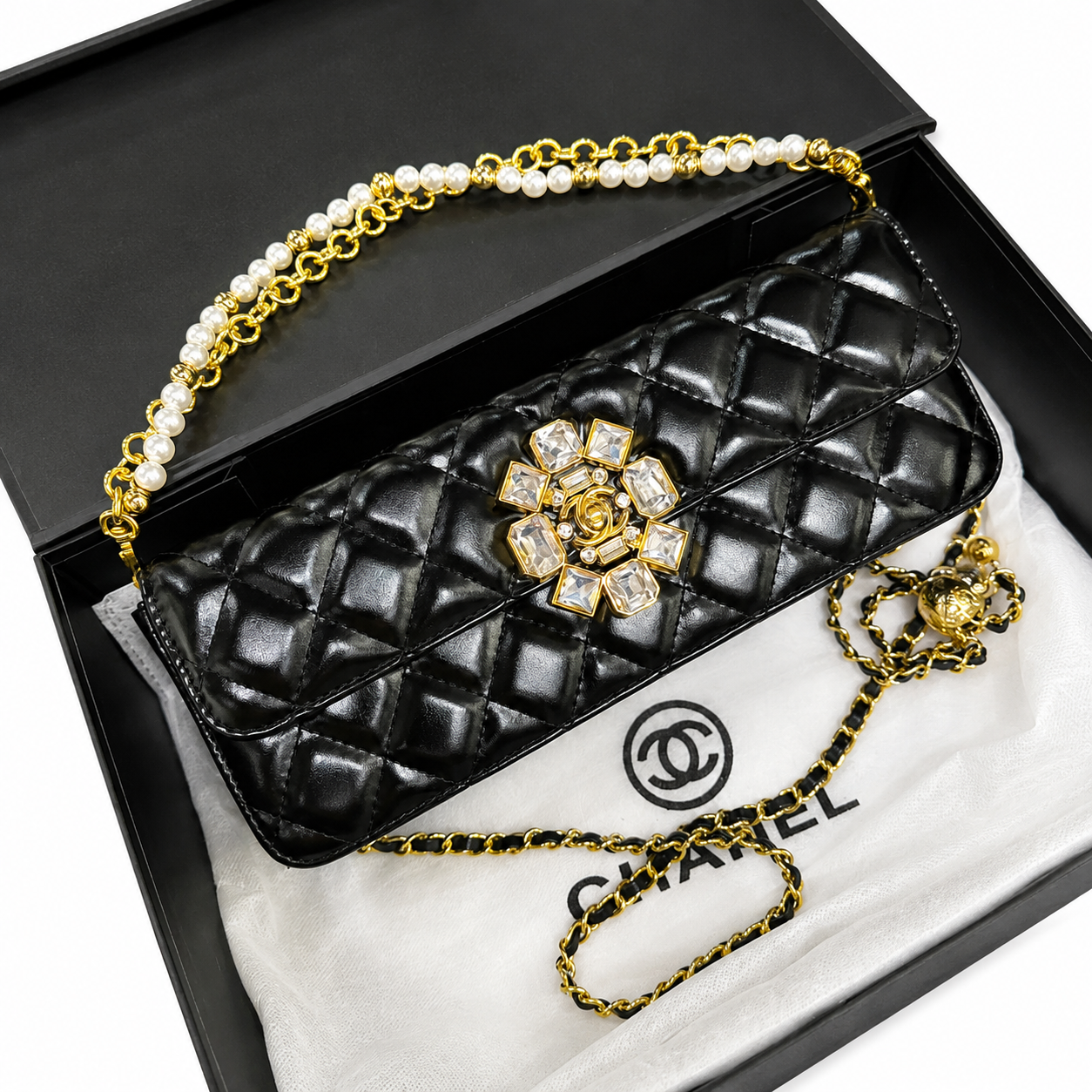 Chanel Crystal Camellia Quilted Flap Bag