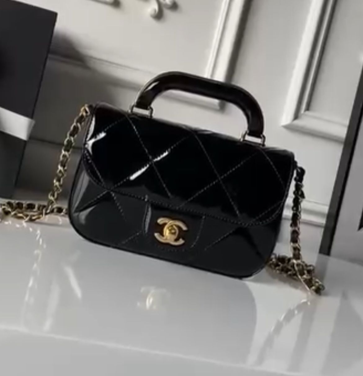 Chanel Mini Top Handle Flap Bag (Patent Leather)