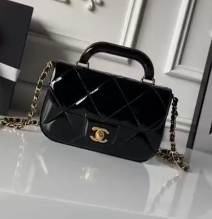 Chanel Mini Top Handle Flap Bag (Patent Leather)