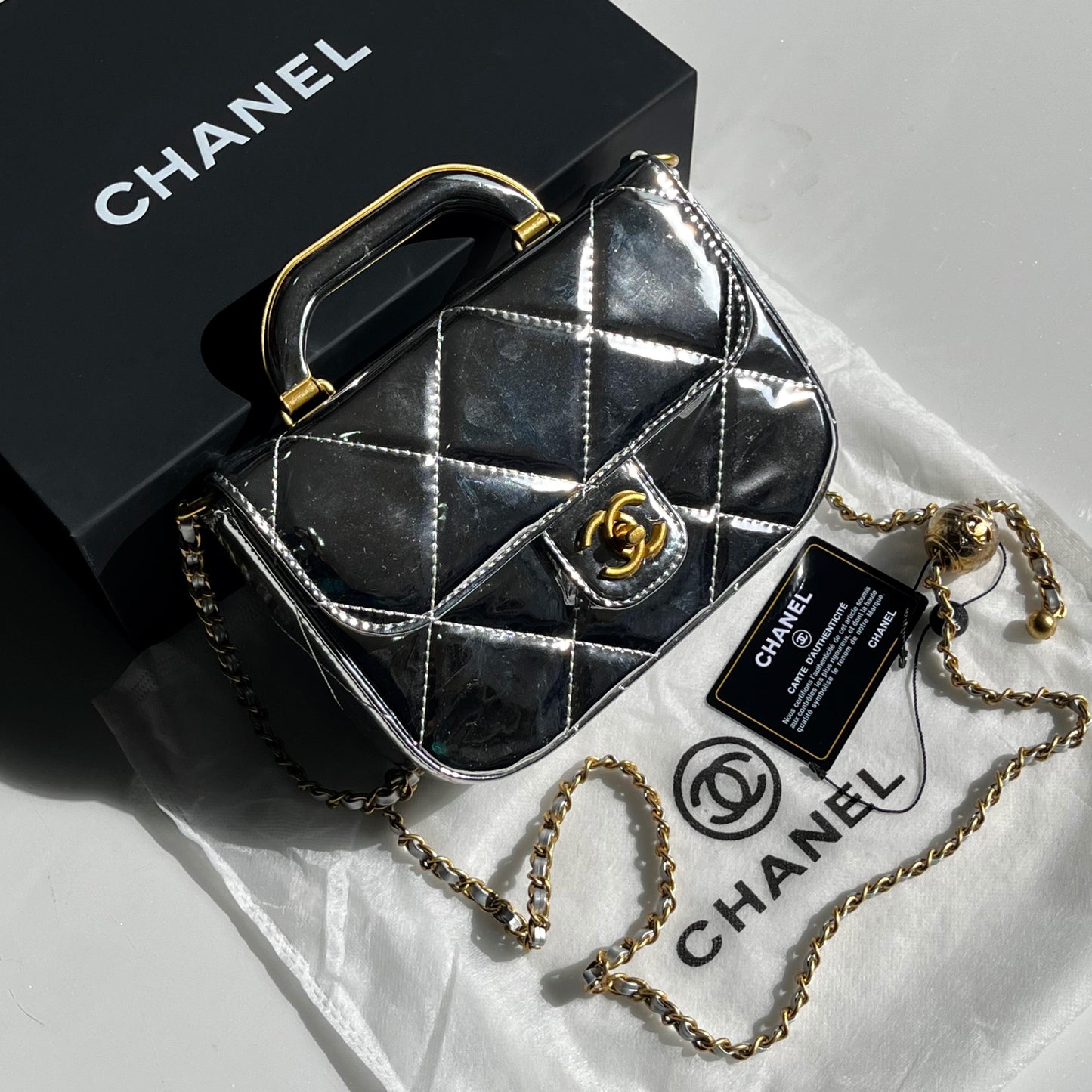 Chanel Mini Top Handle Flap Bag (Patent Leather)