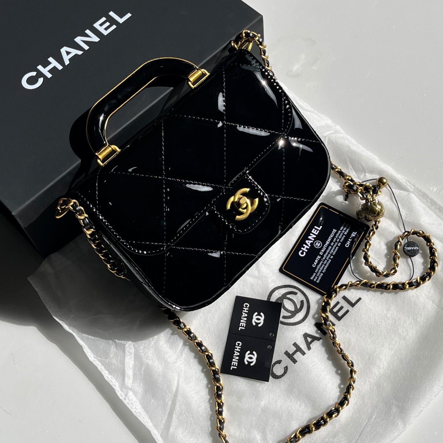 Chanel Mini Top Handle Flap Bag (Patent Leather)