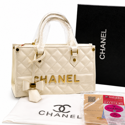 Chanel Patent Quilted Logo Tote Bag