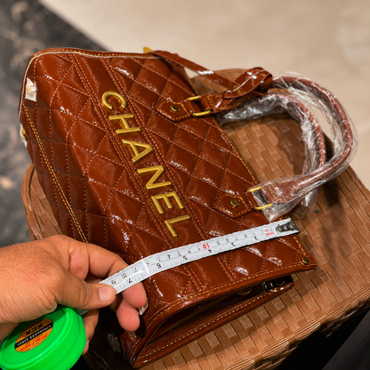 Chanel Patent Quilted Logo Tote Bag