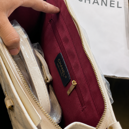 Chanel Patent Quilted Logo Tote Bag