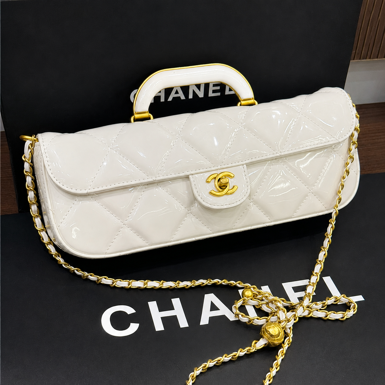 Chanel Patent Quilted Top Handle Shoulder Bag