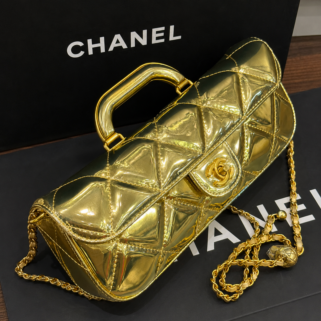 Chanel Patent Quilted Top Handle Shoulder Bag