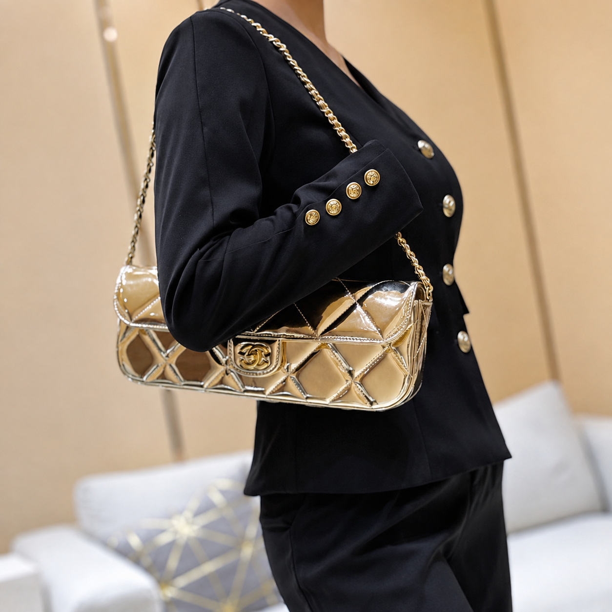 Chanel Patent Quilted Top Handle Shoulder Bag