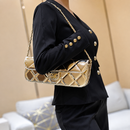 Chanel Patent Quilted Top Handle Shoulder Bag