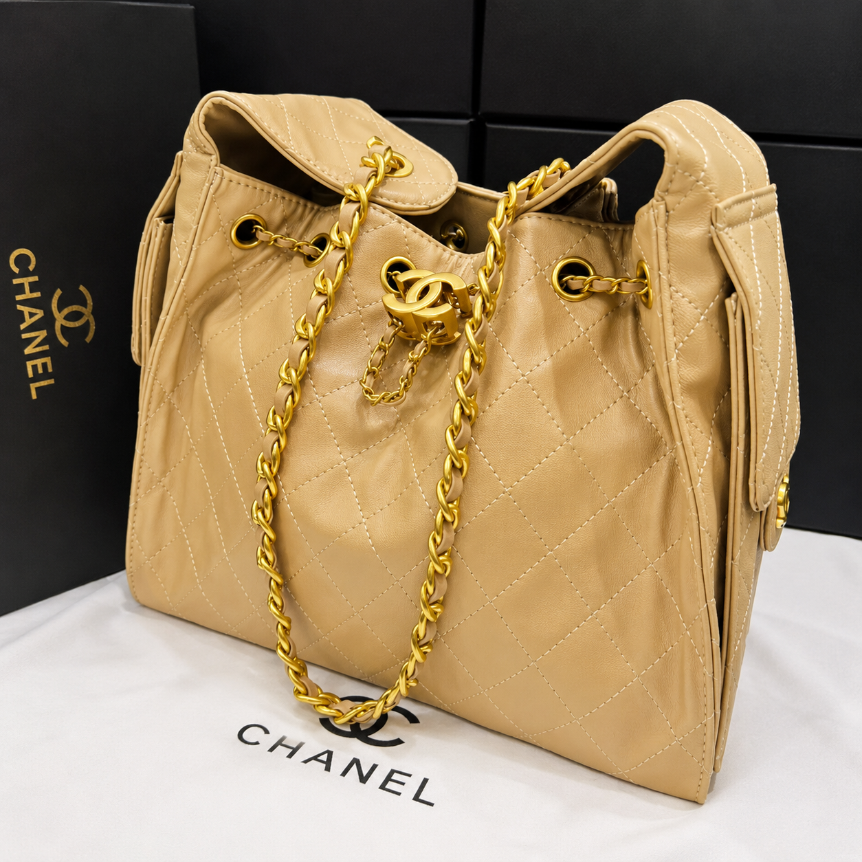 Chanel Quilted Chain Bucket Shoulder Bag